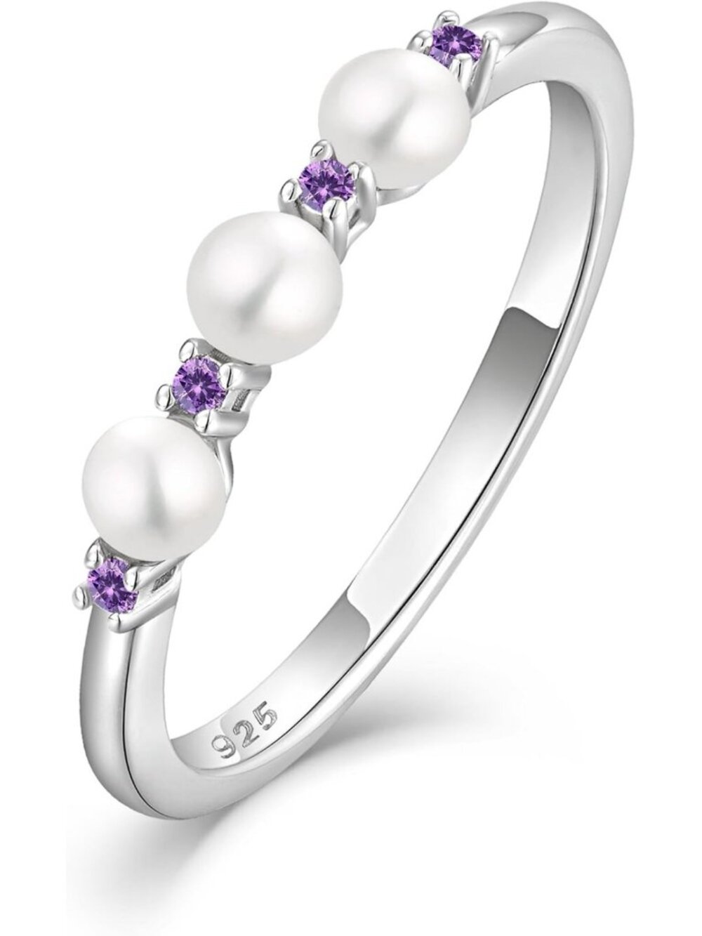 Stackable 925 Sterling Silver Pearl Ring for Women - Freshwater Cultured Jewelry